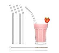 HALM Pajitas de Vidrio Reutilizables - 4 Unidades Curvadas 23 cm + Cepillo de Limpieza sin Plástico - Sorbetes Transparentes