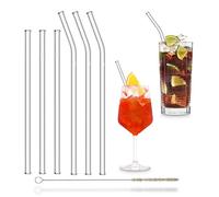 HALM Pajitas de Vidrio Reutilizables - 6 Unidades, 2 Tamaños - Sorbetes de Cristal + Cepillo de Limpieza sin Plástico - Apto para Lavavajillas - Sostenible Sorbetes de Vidrio - Cóctel Batido