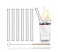 HALM Pajitas de Vidrio Reutilizables - 6 Unidades cortas rectas 10 cm + cepillo de limpieza sin plástico - Apto para lavavajillas - Sostenible - Sorbetes de Cristal para Vasos de Shot