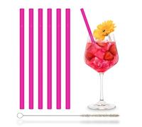 HALM Rosa NEÓN Pajitas de vidrio 6 unidades 20 cm 6 Neón, + cepillo de limpieza sin plástico - Apto para lavavajillas - Sostenible - Sorbetes de cristal para cócteles, batidos, jugo