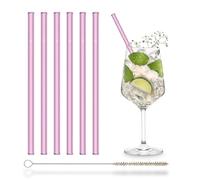 HALM Rosa Pajitas de Vidrio 6 Unidades 20 cm Rosa + Cepillo de Limpieza sin Plástico - Apto para Lavavajillas - Sostenible - Sorbetes de Cristal para Cócteles, Batidos, Jugo