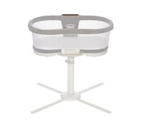 HALO BassiNest Luxe - Moisés giratorio de lujo, moisés para bebé sobre la cama con rotación de 360°, vibraciones, ruido blanco, luz nocturna y diseño seguro para dormir cerca, tweed gris paloma