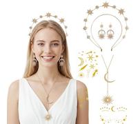 Halo Corona Diadema Sol Luna y Estrella Diadema Diosa Collar Pendientes Tiara para Carnaval Bodas Fiesta