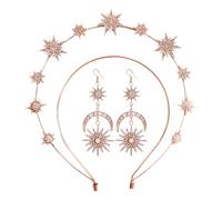 Halo Crown Diadema, estrellas Halo Crown - Glitter Stars Tiara para mujeres con aretes,Vestido de cabeza de hecha a mano, cabeza de la banda de cabello de novia para bodas