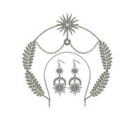 Halo Crown Headpiece & Earrings, Boho Goddess Headpiece, Golden Leaf Moon Star Accessories for Women, Goddess Headpiece Boho Style