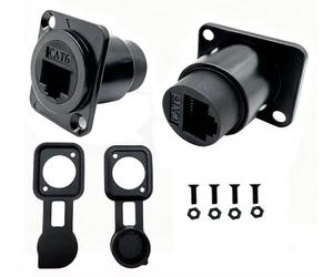 Halokny 2 conectores RJ45 tipo D de paso, acoplador de montaje en panel Ethernet LAN, adaptador de interfaz de extensión de red hembra a hembra CAT6 (tipo D)