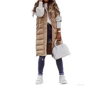 halongz Chaleco para mujer con sombrero otoño invierno chaqueta sin mangas plumas forro lana cálido largo tiempo tiempo transición, 2#, L