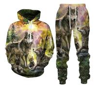 Halongz - Ropa deportiva para hombre, 2 piezas, impresión en 3D, lobo, manga larga, para hombre, moda, ocio, deportes, traje de moda, camisetas de ocio, tops, 8, S