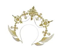 Halos Crowns Pearls Crystal Goddesses Diadema Marys Tocado de coronas doradas, disfraz de boda, cosplay Marys Diadema, Hairba de alas doradas, One Size