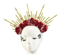 Halos - Diadema tiaras con puntas para mujer, tocado gótico para fiesta de Halloween, con decoraciones de flores, Oro, 12x14cm/4.72x5.51in