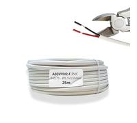 HALOTEC 25 Metros Cable Manguera Plana PVC 2x0,75 mm² Blanco interiores ROJO-NEGRO| Tipo 03VVH2-F | Cable Doble de Cobre Flexible | Cordón Eléctrico Plano para Iluminación LED