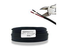 HALOTEC 25 Metros Cable Manguera Plana PVC 2x0,75 mm² Negro interiores ROJO-NEGRO| Tipo 03VVH2-F | Cable Doble de Cobre Flexible | Cordón Eléctrico Plano para Iluminación LED.