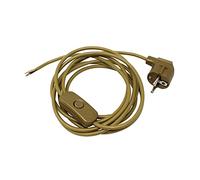 HALOTEC | Cable de Alimentación Oro 3m | Schuko 16A con Interruptor de Mano | 1,5m a Interruptor, 1,5m Libre | Uso Doméstico y Profesional | Alta Durabilidad y Calidad Ideal para Hogar y Oficina