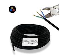 HALOTEC Cable Eléctrico 25m 3 Hilos 3x0.75mm² | Flexible H03VV-F PVC Negro para Extensiones, Instalación Doméstica, Proyectos de Bricolaje | Manguera Redonda Duradera y Resistente al Desgaste