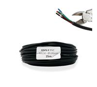 HALOTEC | Cable Flexible 25m Manguera Redonda PVC Negro A03VV-F 4x0,50 mm² | 4 Conductores Cobre Azul Rojo Verde | Baja Tensión 300V | Ideal para Iluminación Doméstica, Instalaciones Industriales
