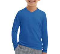 Haloumoning Camiseta de manga larga con cuello en V para niños UV UPF 50+ de secado rápido V-Neck de un solo color, azul cobalto, 13-14 años