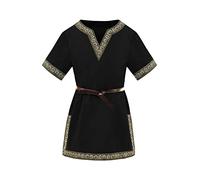 Haloumoning Camiseta de Túnica Medieval para Niños, Ropa de Cosplay, T-Shirts de Halloween, Renacentista, Vikingo, Guerrero, Caballero, Tops, Negro , 6-8 años