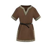 Haloumoning Camiseta Medieval para Niños Cosplay T-Shirts de Túnica Halloween Renaissance Vikingo Guerrero Caballero Tops, marrón, 6-8 años