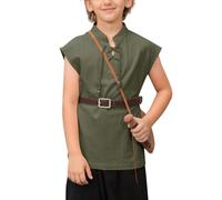 Haloumoning Camiseta sin mangas para niños, diseño de piratas renacentistas, estilo vikingo, con cordones, estilo escocés, camiseta de tirantes, Verde militar., 10-12 Años