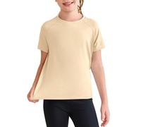 Haloumoning Camisetas deportivas de manga corta para niñas, de secado rápido, para verano, para niños de 5 a 14 años, Beige, 11-12 años