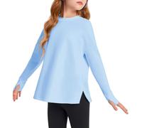 Haloumoning Camisetas deportivas de manga larga para niñas, de secado rápido, para gimnasio, yoga, con agujeros para el pulgar, 5-14 años, Azul claro, 5-6 años