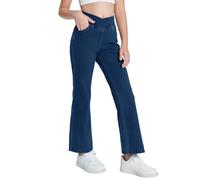 Haloumoning Jeans acampanados para niñas, elásticos, corte de bota, pantalones acampanados con bolsillos, Azul marino, 13-14 años