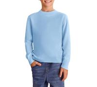 Haloumoning Jersey de punto para niños con cuello redondo y manga larga, suéter suave y ligero básico de un solo color, sudadera casual, azul, 5-6 años