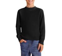 Haloumoning Jersey de punto para niños con cuello redondo y manga larga, suéter suave y ligero básico de un solo color, sudadera casual, Negro , 13-14 años