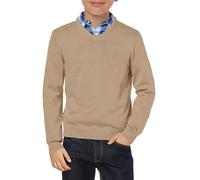 Haloumoning Jersey para niños con cuello en V, uniforme de manga larga, jersey de punto monocolor, básico, informal, ligero, caqui, 9-10 años