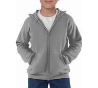 Haloumoning Sudadera con capucha para niños de manga larga con cremallera, unisex, de un solo color, deportiva, casual, básica, con cremallera, gris, 13-14 años