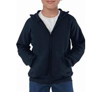 Haloumoning Sudadera con capucha para niños de manga larga con cremallera, unisex, de un solo color, deportiva, casual, básica, con cremallera, azul oscuro, 13-14 años