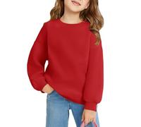 Haloumoning Sudadera para niña de cuello redondo de gran tamaño, ligera, deportiva, manga larga, monocolor, básica, manga larga, tops 5-14 años, rojo, 9-10 años