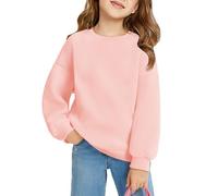 Haloumoning Sudadera para niña de cuello redondo de gran tamaño, ligera, deportiva, manga larga, monocolor, básica, manga larga, tops 5-14 años, Rosa., 13-14 años