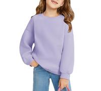 Haloumoning Sudadera para niña de cuello redondo de gran tamaño, ligera, deportiva, manga larga, monocolor, básica, manga larga, tops 5-14 años, morado, 9-10 años