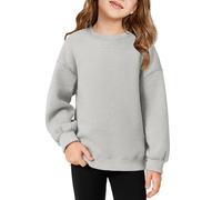 Haloumoning Sudadera para niña de cuello redondo de gran tamaño, ligera, deportiva, manga larga, monocolor, básica, manga larga, tops 5-14 años, gris, 7-8 años