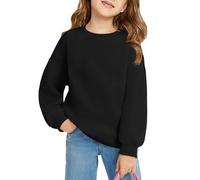 Haloumoning Sudadera para niña de cuello redondo de gran tamaño, ligera, deportiva, manga larga, monocolor, básica, manga larga, tops 5-14 años, Negro , 13-14 años