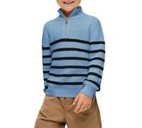 Haloumoning Suéter de punto a rayas con cremallera de un cuarto para niños de 5 a 14 años, Azul, 13-14 años