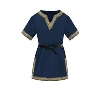 Haloumoning Túnica medieval para niños, camisetas de cosplay para niños, disfraz, Halloween, renacentista, vikingo, guerrero, camisetas de caballero, azul oscuro, 10-12 años