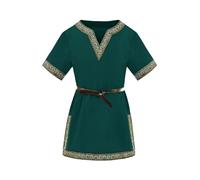 Haloumoning Túnica medieval para niños, disfraz de Halloween, renacimiento, vikingo, guerrero, caballero, verde, 6-8 años