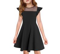 Haloumoning Vestido de niña con volantes de princesa, vestido de fiesta de malla, línea A, vestido de verano para boda, vestido de cumpleaños para niños, con bolsillo, Negro , 150