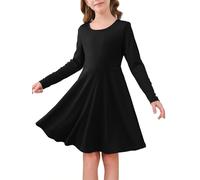 Haloumoning Vestido de niña de manga larga, cuello redondo, vestido casual de fiesta A-línea elegante, vestido de fiesta de una sola pieza, vestido midi festivo para boda, vestidos para niños de 5 a