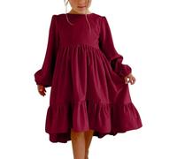 Haloumoning Vestido de terciopelo para niñas, de manga larga, cuello redondo, acampanado, elegante, para fiestas, vacaciones, 5-14 años, Borgoña, 13-14 años