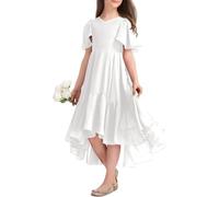 Haloumoning Vestido de verano para niña, cuello en V, con volantes, informal, vestido de una línea, vestido de fiesta alto, bajo, largo, elegante, largo, Blanco, 32 W/34 L