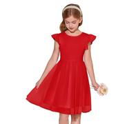 Haloumoning Vestido de Verano para Niña de Tul, Rojo, 13-14 años