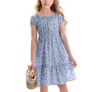 Haloumoning Vestido Floral para Niña, Corte en A, Azul, 13-14 años
