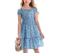 Haloumoning Vestido Floral para Niña, Corte en A, Azul Lago, 9-10 años
