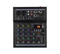 HaloVerde Mesa de mezclas para DJ con amplificador de guitarra incorporado, mini mezclador de sonido de 4 canales con alimentación fantasma de 48 V, BT y MP3 para presentaciones (Negra)