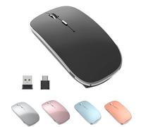 Halpilt Ratón inalámbrico recargable, portátil, silencioso, USB-A y tipo C, modo dual, 3 DPI ajustables para laptop, Mac, Android, PC (Q23S negro)