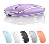 Halpilt Ratón inalámbrico recargable, portátil, silencioso, USB y tipo C, modo dual, 3 DPI ajustables para laptop, Mac, MacBook, Android, PC (Q23S negro) (morado)