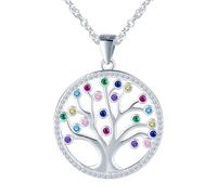 Halskette Damen Baum des Leben Silber 925,Lebensbaum Anhänger Kette mit Rund bunt Zirkonia,Silber Hypoallergen Ketten für Frauen Mädchen,Glitzer Elegant CZ Stammbaum Schmuck für Mama Ehefrau Familien